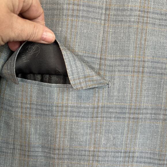 Brioni Sport Coat Nomentano Wool Silk Blue Tan Check EU 50R US 40R Blazer Jacket - Picture 5 of 16